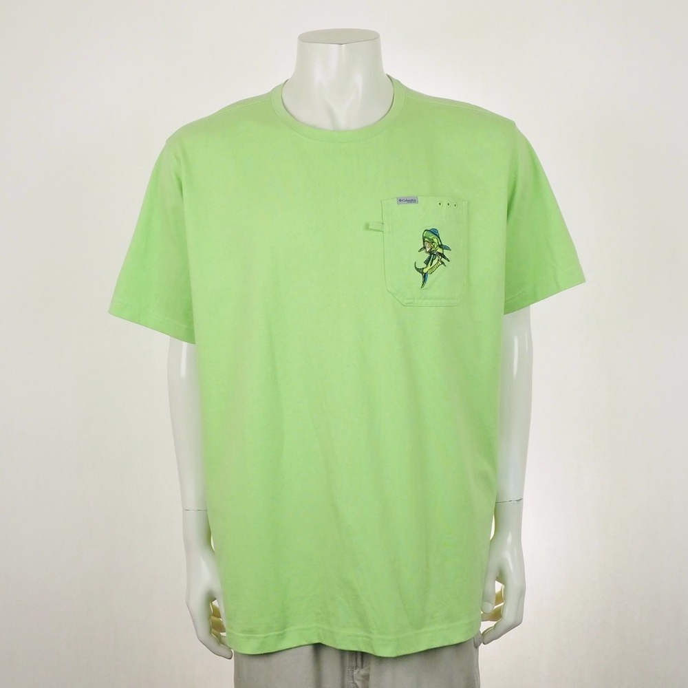 Columbia PFG Icon Pocket Fishing Tee Shirt Mens 2XL XXL Light Green Crew Hiking
